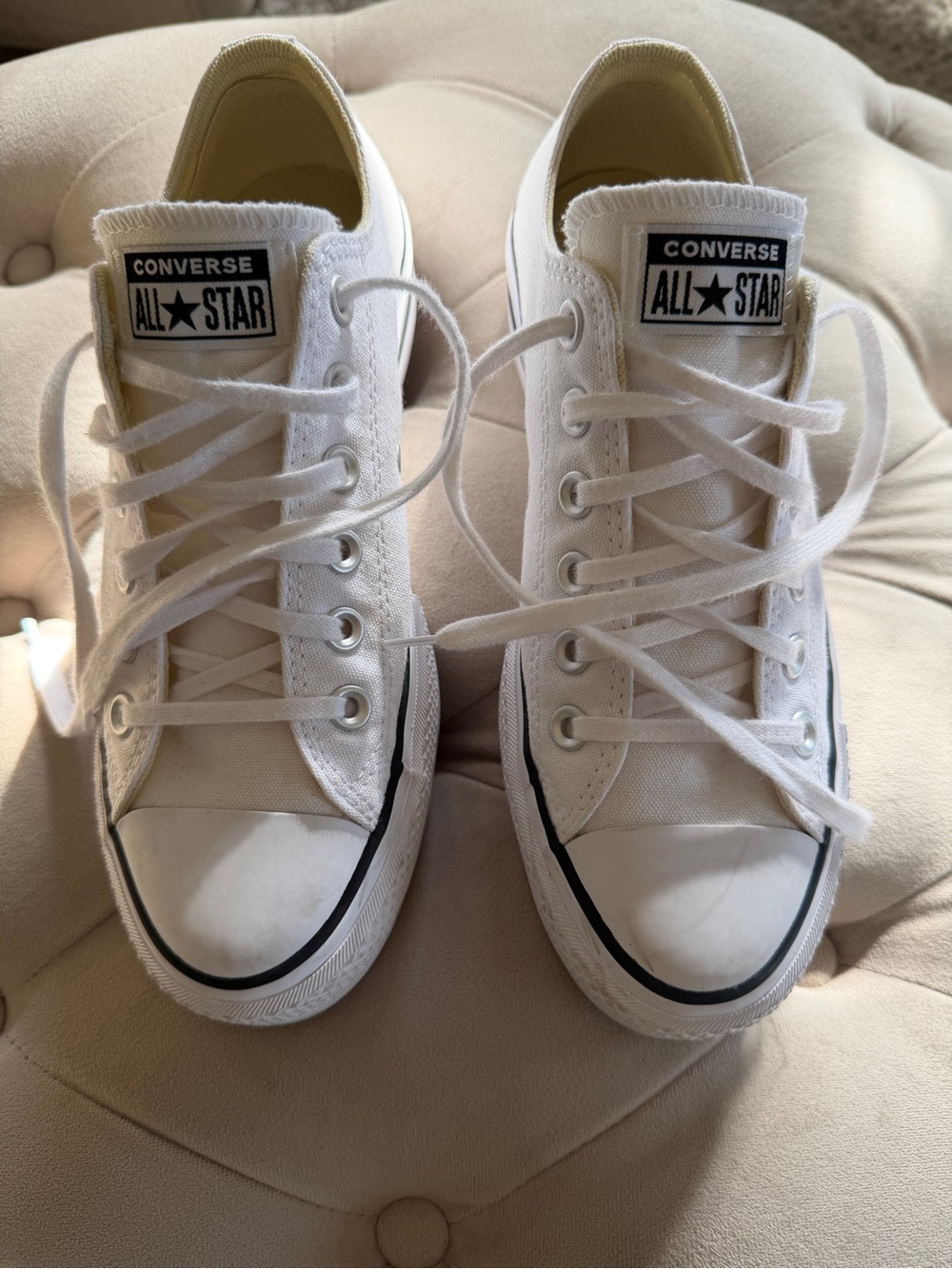 Converse White Low-Top Canvas Sneakers with Black Accents woman